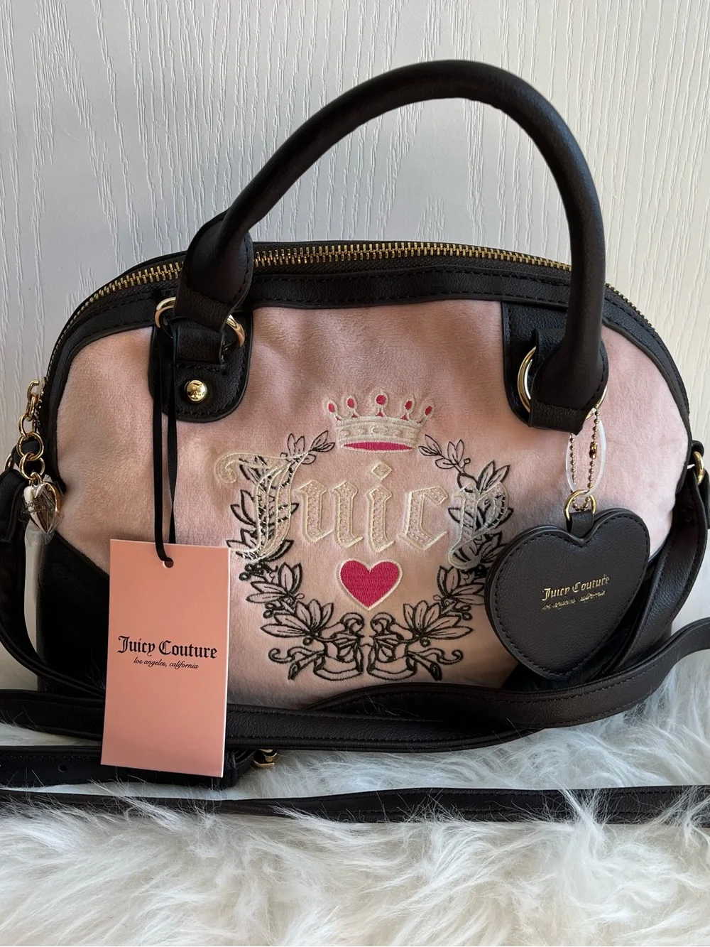 Y2K Inspired Juicy Couture Velour Satchel Purse – Pink & Black